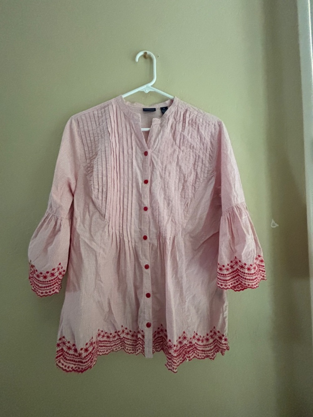 Westbound Women's Pink Embroidered Button-Front Tunic wTop Women’s 14 Summer